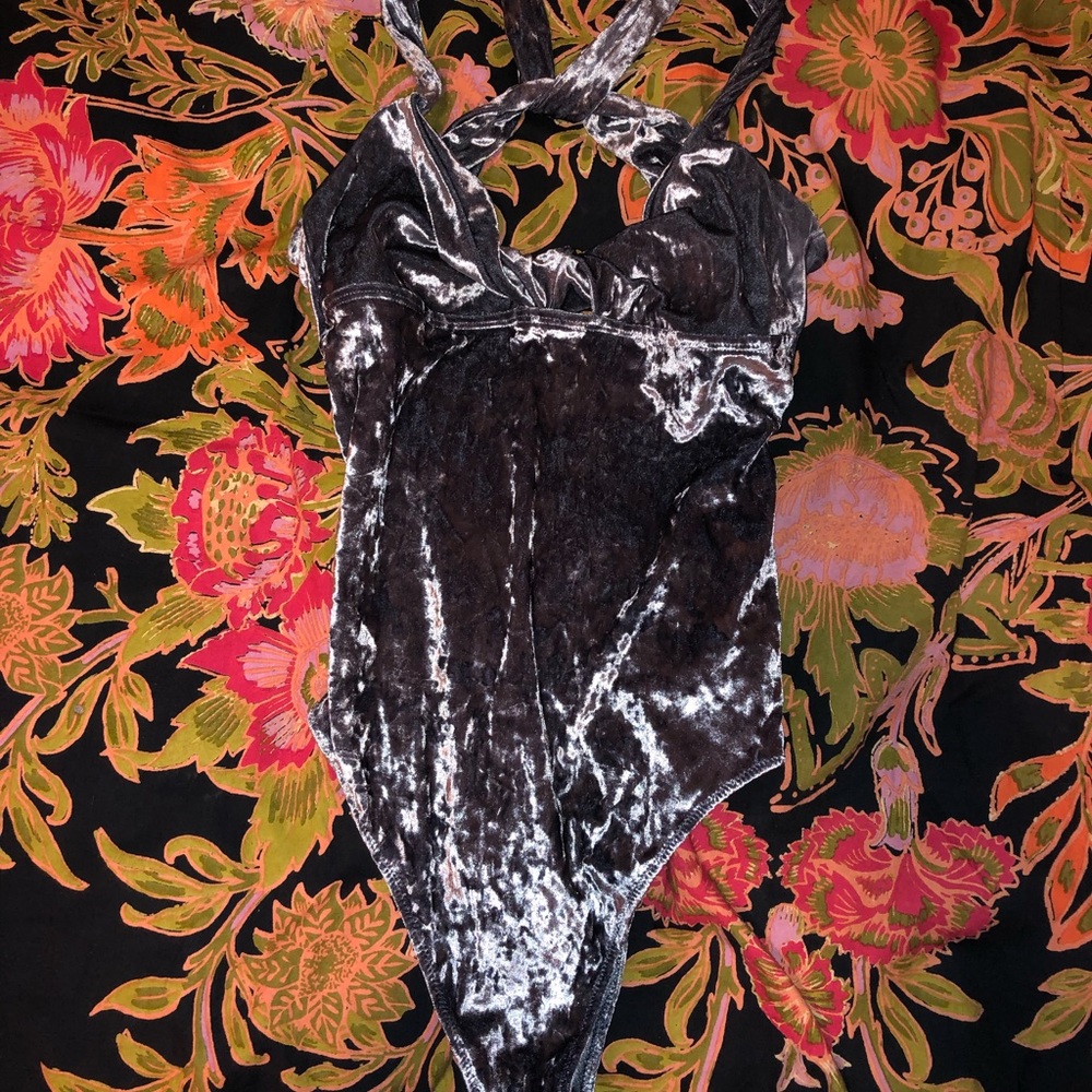 Blue crushed velvet bodysuit. Size SMALL